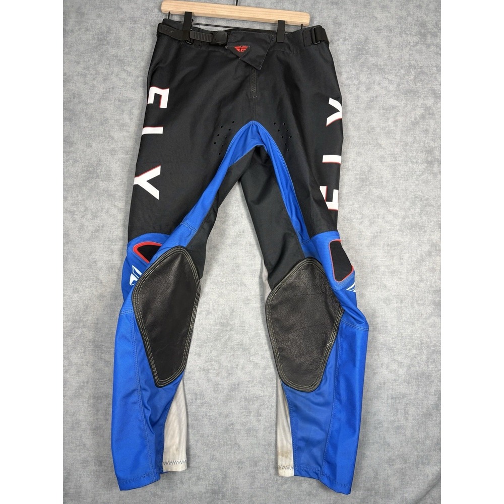 Fly Racing Kinetic Motocross Pants Mens 32 Blue Black Leather Knee MX Dirt Bike